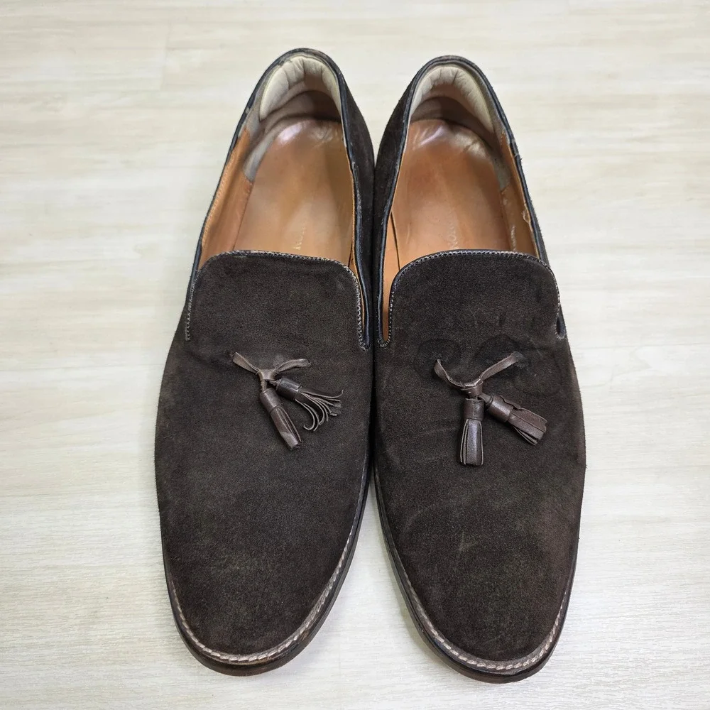 Beckett Simonon Mens Dark Brown Suede Tassel Loafers Dress Shoes Size 21